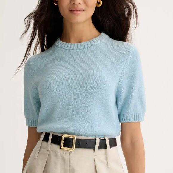 Toccin Blue Cropped Sweater Top MEDIUM Short Sleeve Preppy Spring Cotton $242 - Picture 1 of 12